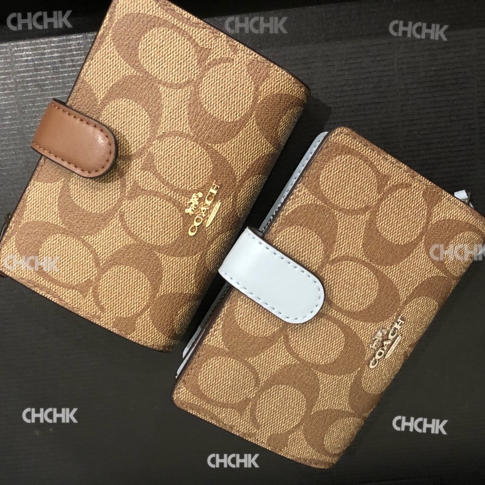 Coach medium corner zip wallet Khaki / blue
